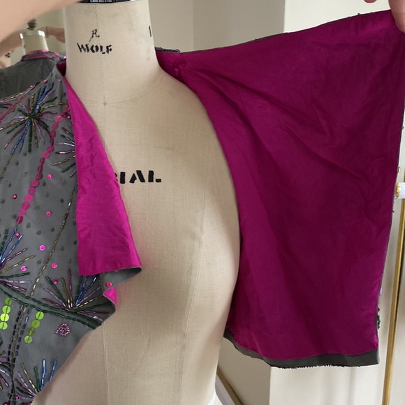 Gorgeous Vintage silk sequin beaded cropped jacket XS S - Picture 7 of 7